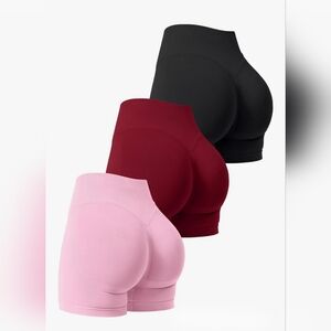 Set of Three High-Waisted Shorts - Black, Red, Pink